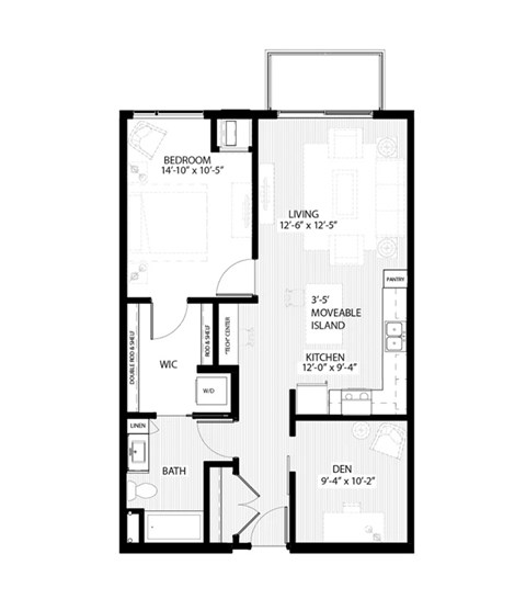 Floor plan for 1 bed, 1 bath, 873 sqft